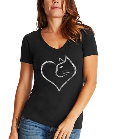 Женская футболка LA Pop Art Cat Heart Word Art V-neck