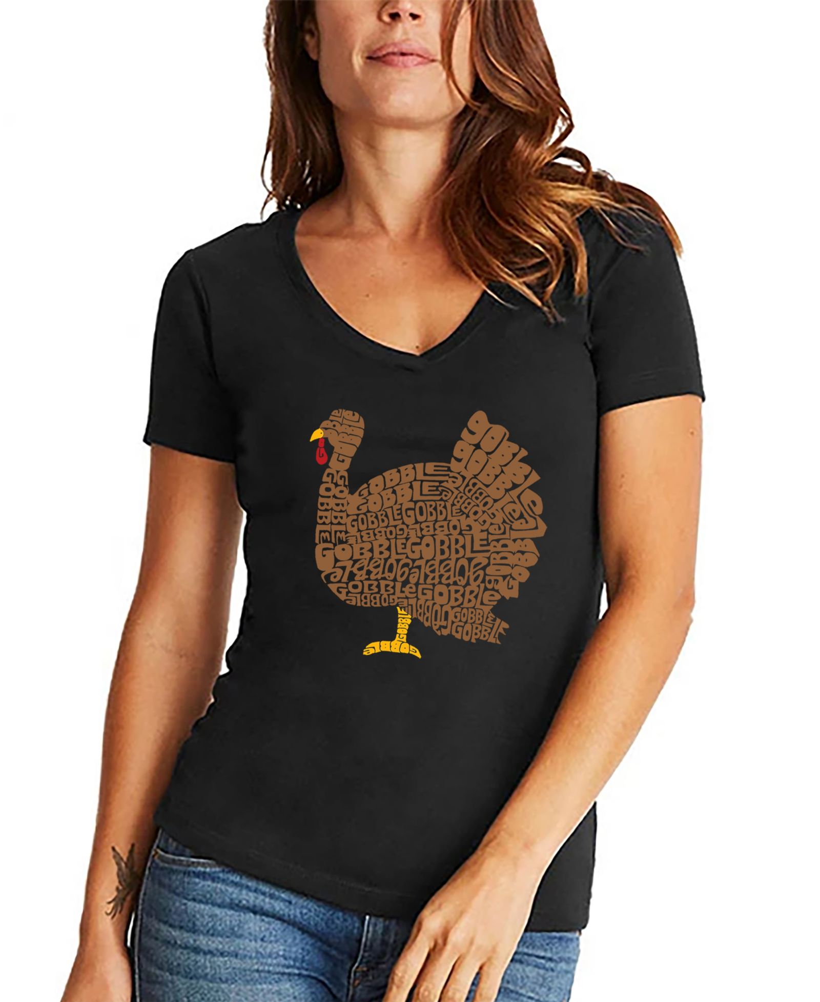 Женская футболка LA Pop Art с принтом Thanksgiving V-neck
