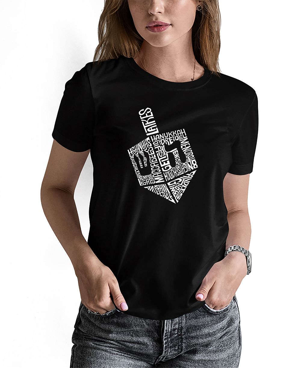LA Pop Art Women's Hanukkah Dreidel Word Art Short Sleeve T-shirt