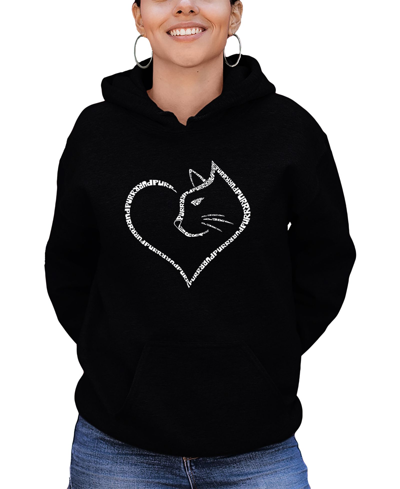 LA Pop Art Women's Cat Heart Word Art Hooded Sweatshirt