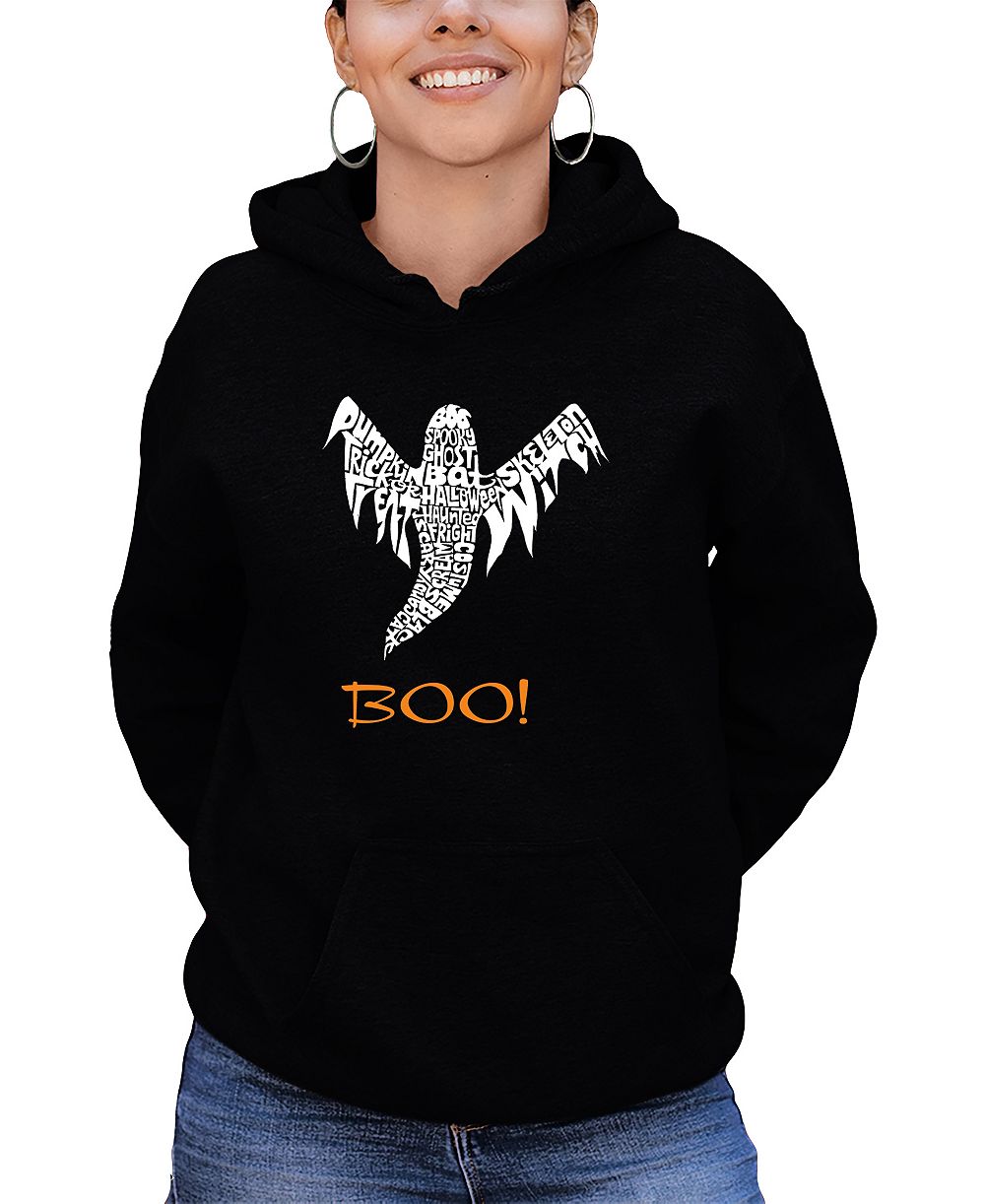 LA Pop Art Women's Halloween Ghost Word Art Hooded Sweatshirt