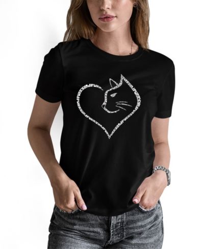 LA Pop Art Women's Cat Heart Word Art Short Sleeve T-shirt