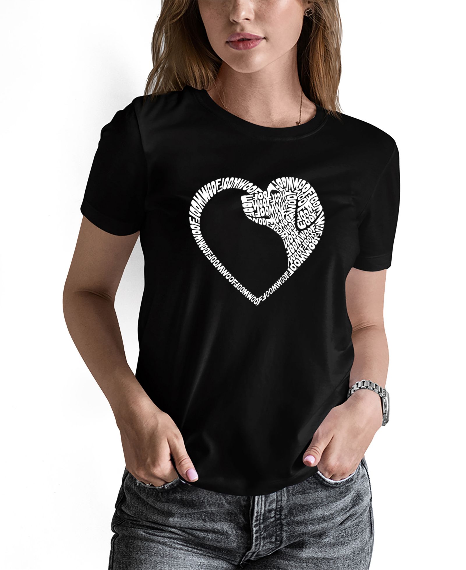 LA Pop Art Women's Dog Heart Word Art Short Sleeve T-shirt