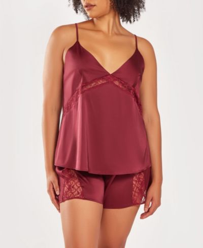 iCollection Plus Size Silky 2 Piece Camisole and Shorts Pajama Set in Lace Trims