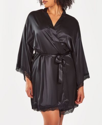 iCollection Plus Size Silky Laced Trim Short Robe