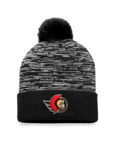 Мужская вязаная шапка с помпоном Fanatics Black Ottawa Senators Defender Cuffed