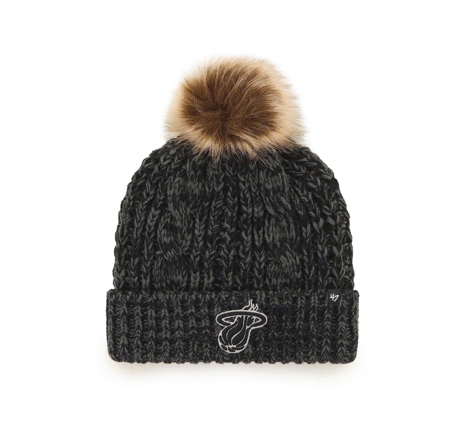 Women's '47 Brand Black Miami Heat Meeko Cuffed Knit Hat with Pom