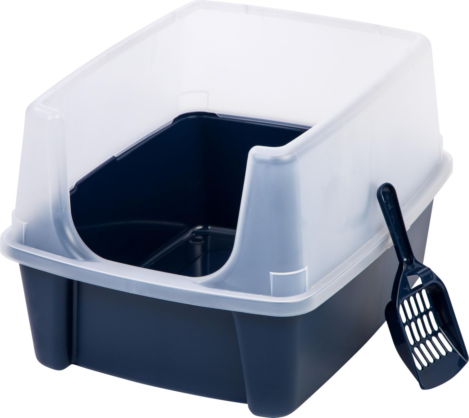 IRIS IRIS Open Top Cat Litter Tray with Scoop and Scatter Shield, Cat Litter Pan, Cat Pan, Navy