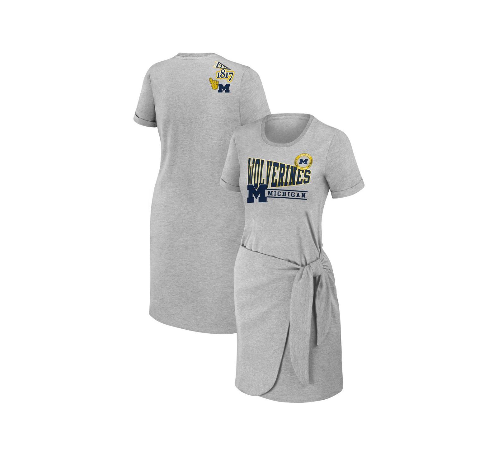 Женский WEAR by Erin Andrews Heather Gray Michigan Wolverines Knotted T-shirt Dress