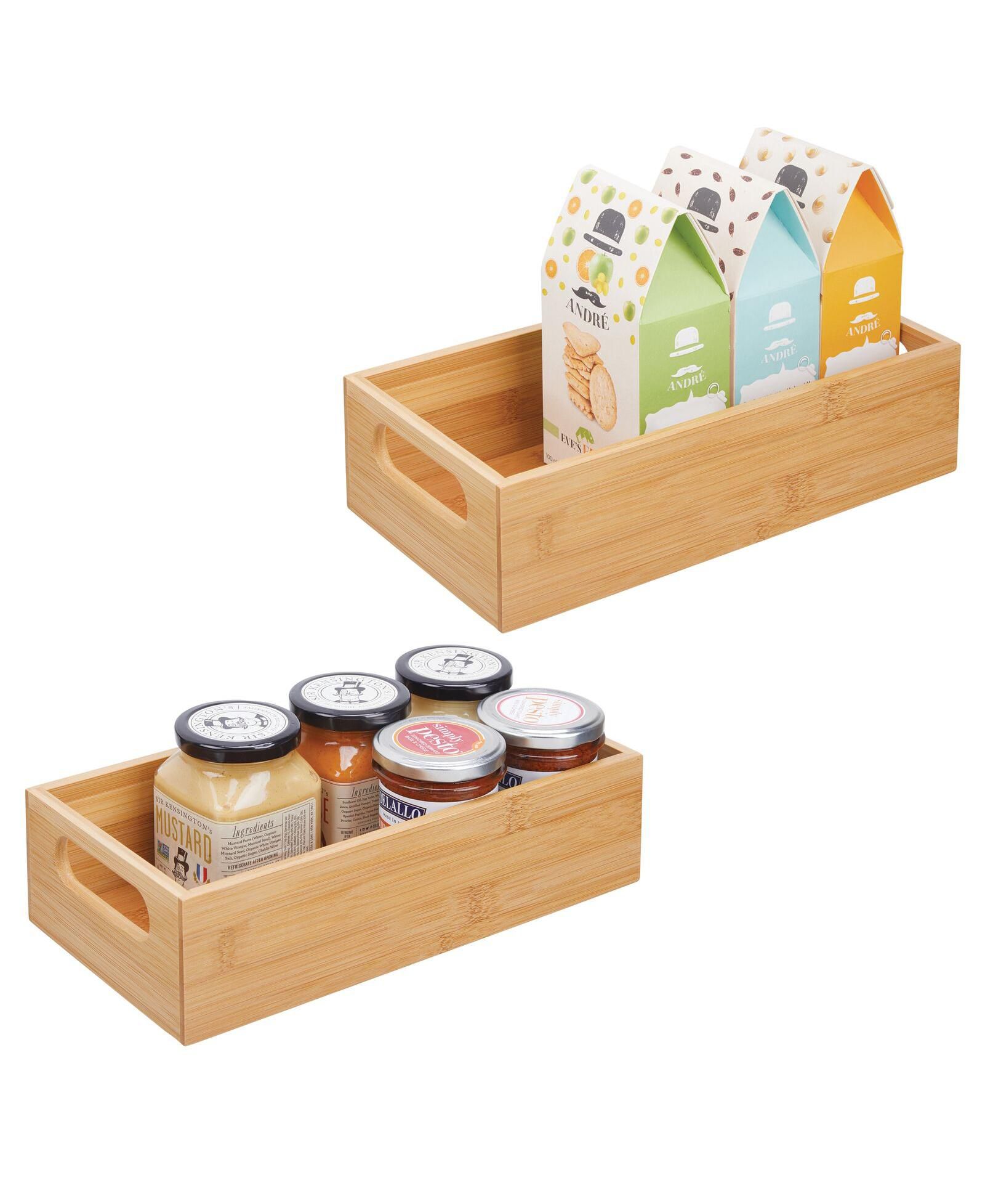 mDesign Bamboo Pantry Organizer Container Bin with Handles, 2 Pack, Natural/Tan