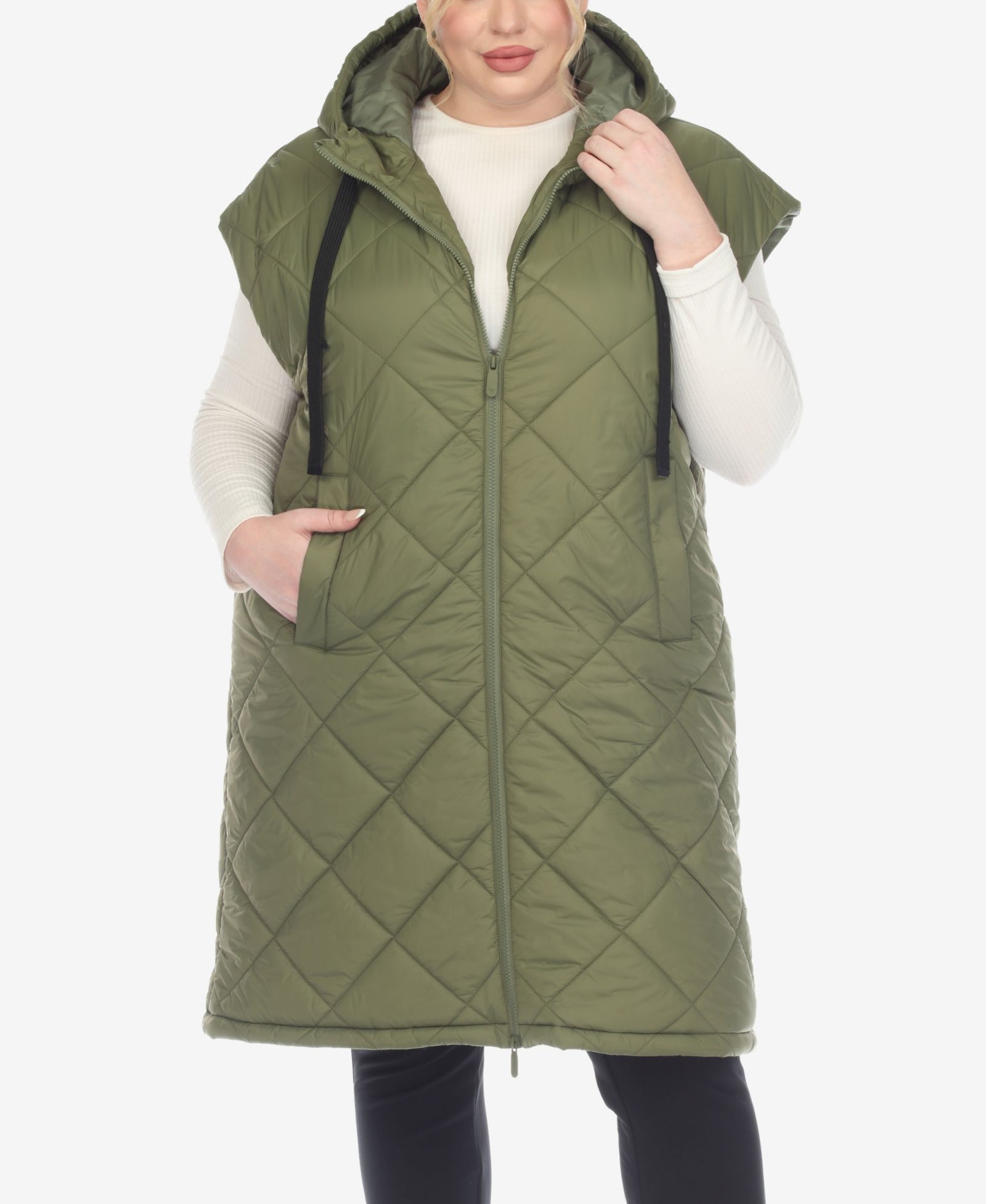 White Mark Plus Size Diamond Quilted Hooded Puffer Vest