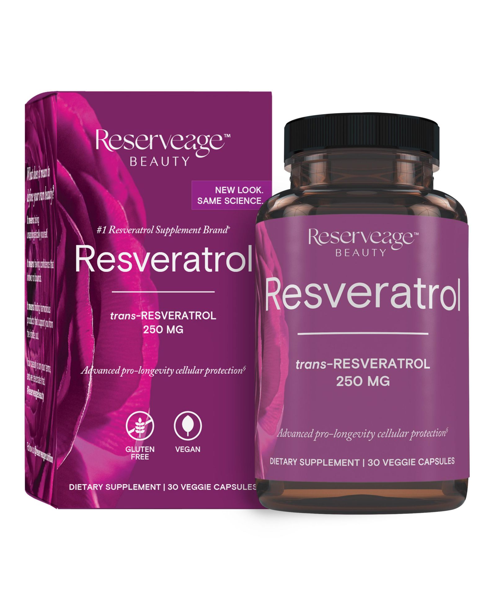 Reserveage Resveratrol 250 mg антиоксидантная добавка для здоровья сердца и клеток, поддерживает здоровое старение, Paleo, Keto, 30 капсул