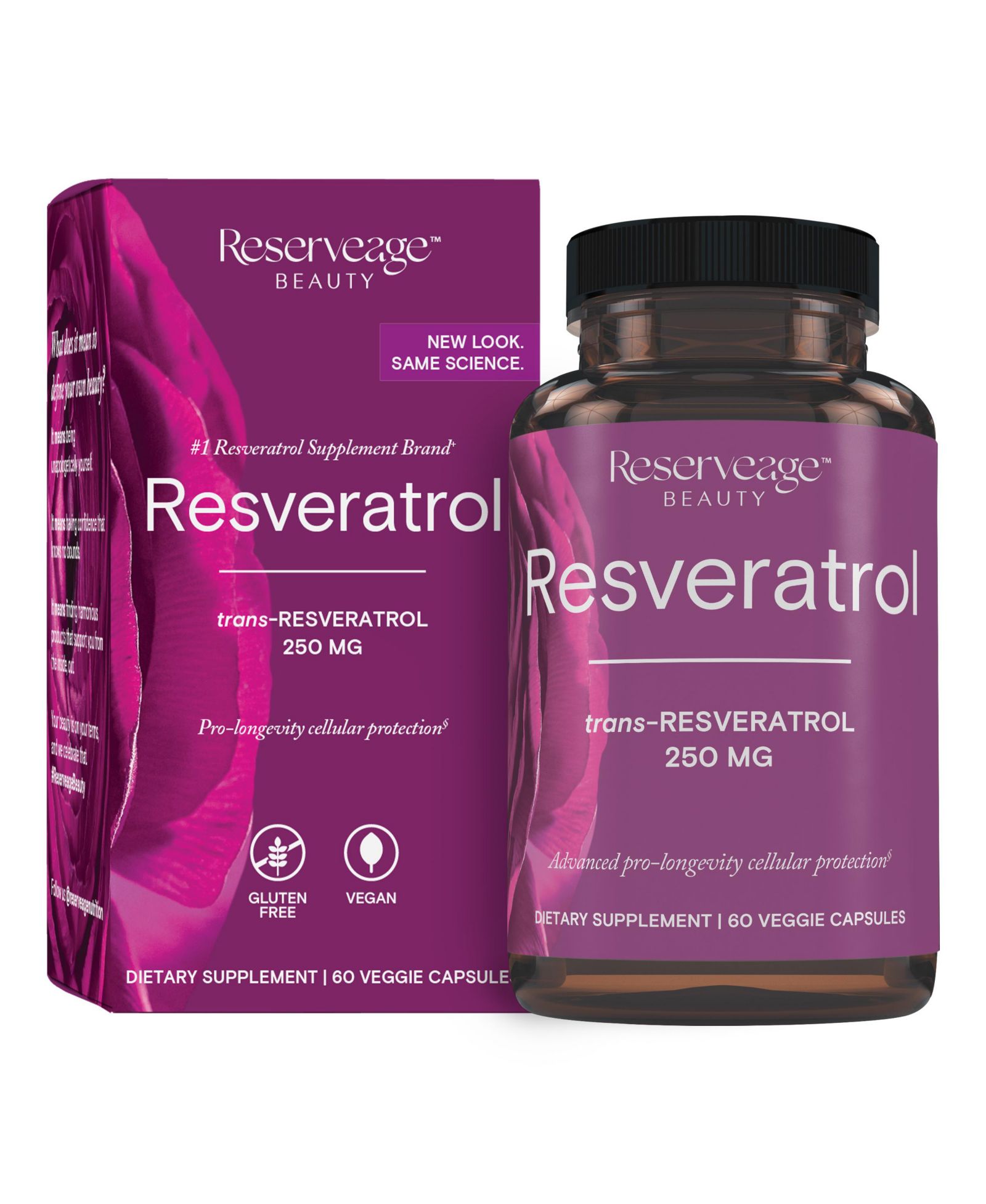 Reserveage Resveratrol 250 mg, Antioxidant Supplement for Heart and Cellular Health, Supports Healthy Aging, Paleo, Keto, 60 Capsules