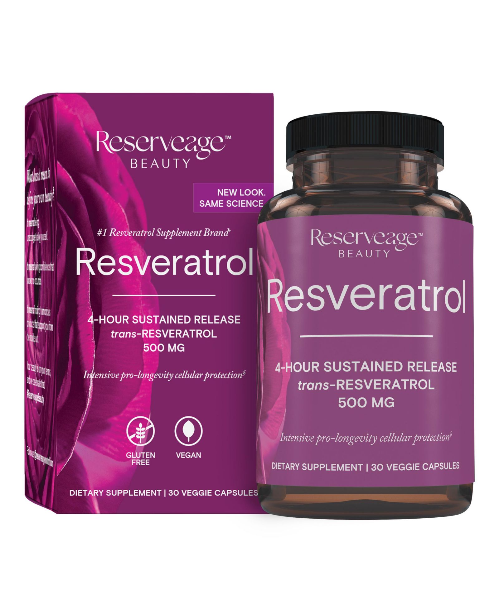 Reserveage Resveratrol 500 mg, антиоксидантная добавка для здоровья сердца и клеток, 30 капсул