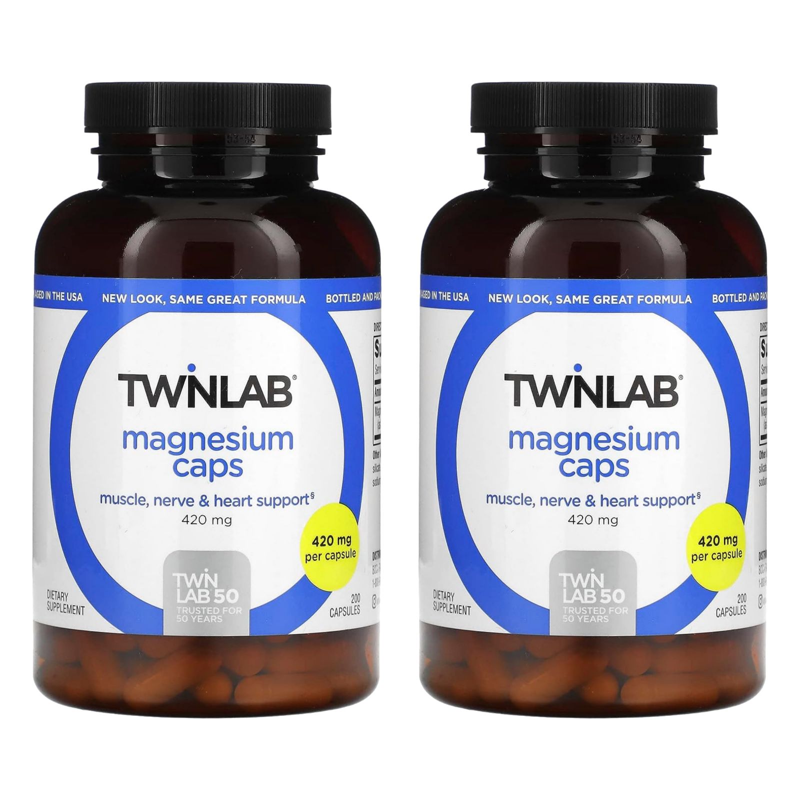Twinlab Магний в капсулах, добавка для снятия стресса, 420 mg, 200 штук, 2 упаковки