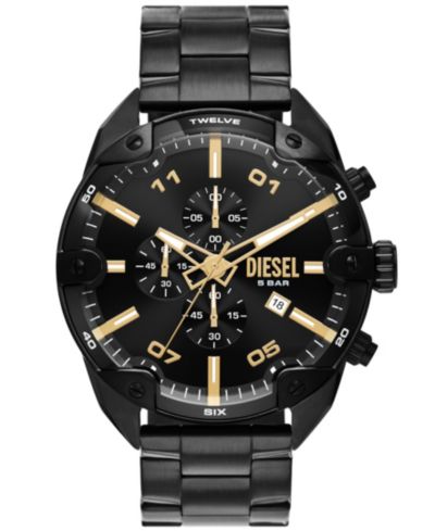 Diesel Мужские часы Chronograph Spiked, черная нержавеющая сталь, 49mm