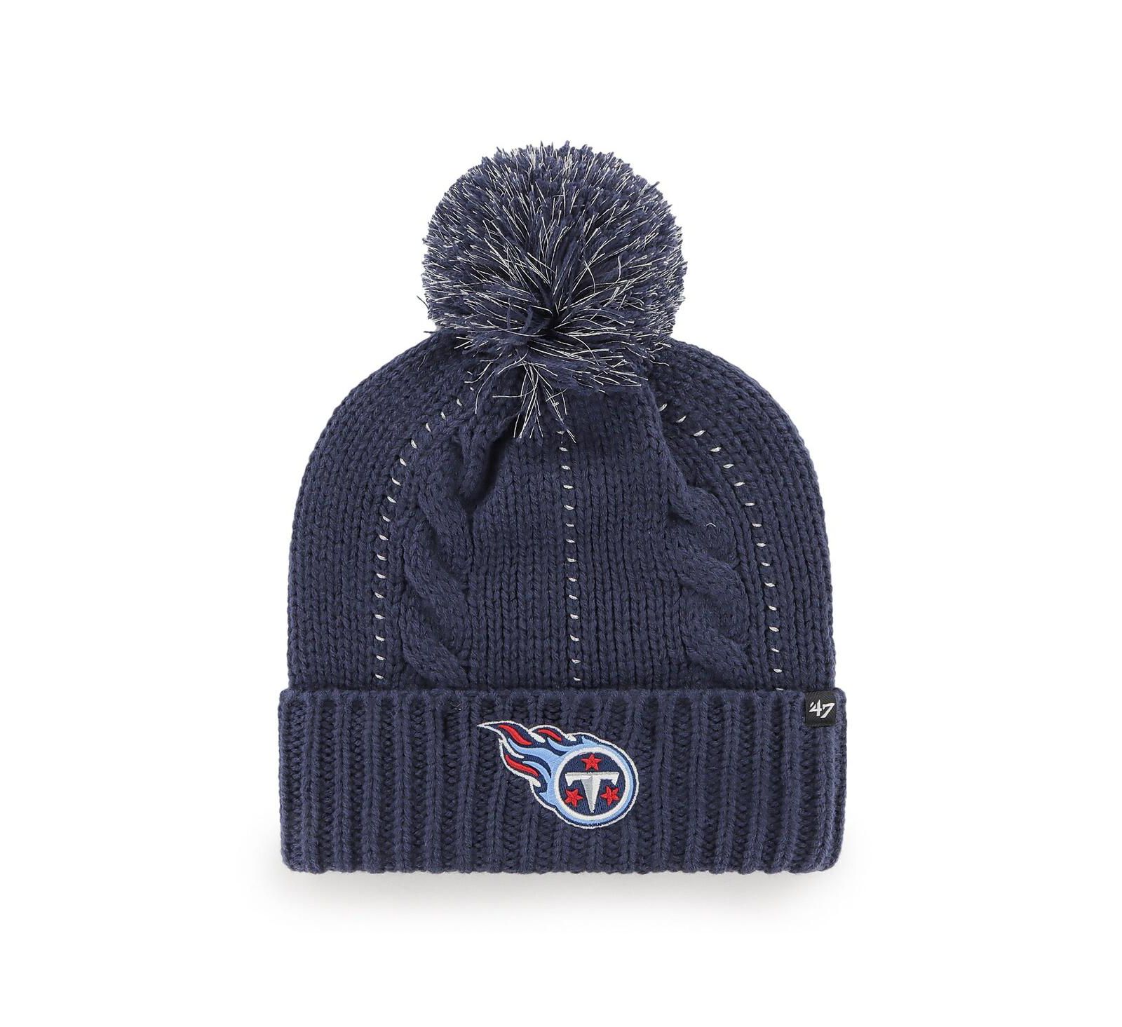 Женская вязаная шапка '47 Brand Navy Tennessee Titans Bauble Cuffed Knit с помпоном