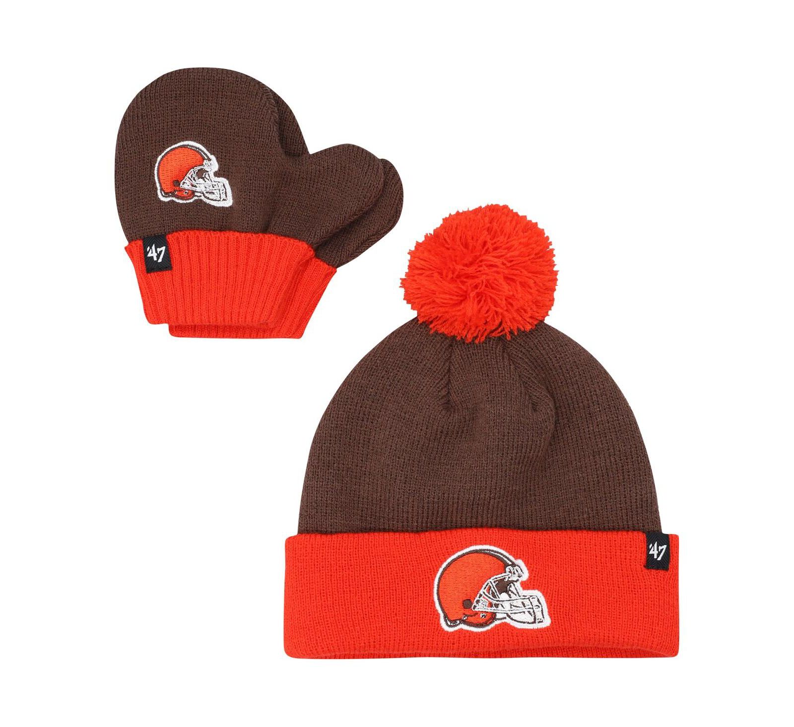 Комплект из шапки и варежек '47 Brand Brown, Orange Cleveland Browns Bam Bam Cuffed Knit с помпоном для мальчиков и девочек