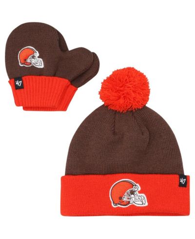 Комплект из шапки и варежек '47 Brand Brown, Orange Cleveland Browns Bam Bam Cuffed Knit с помпоном для мальчиков и девочек