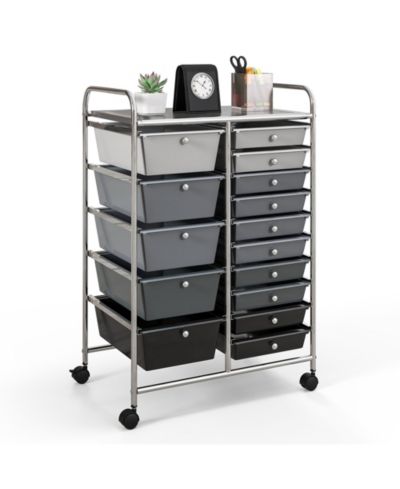 Costway 15-Drawer Rolling Storage Cart for Tools, Scrapbook Paper, Office and School Organization