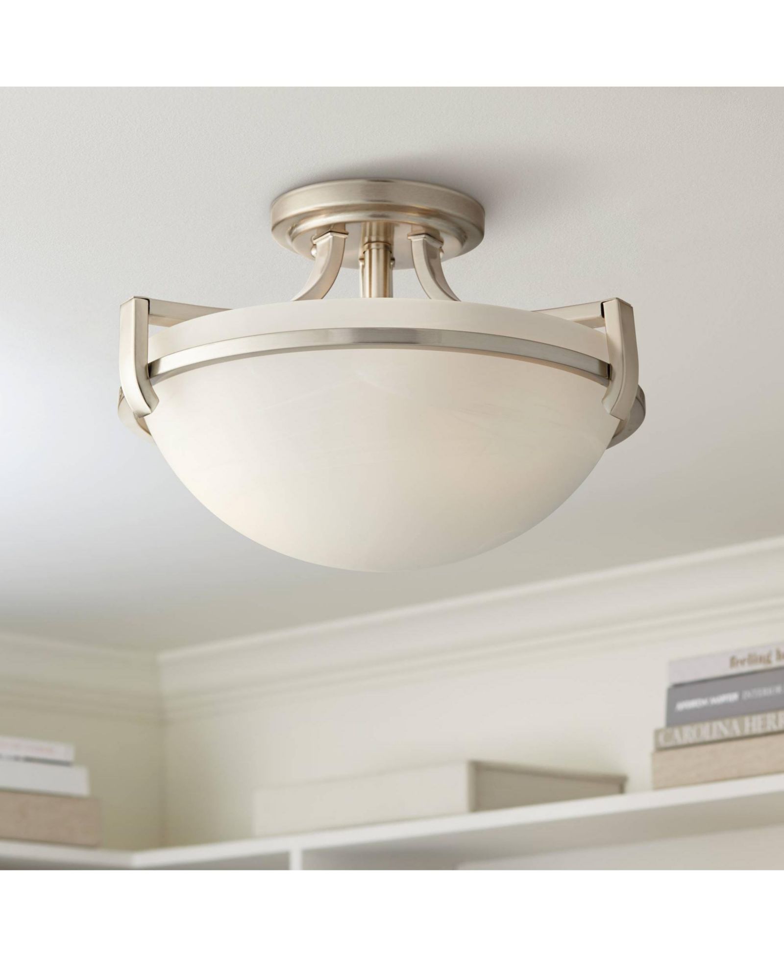 Regency Hill Mallot Modern Ceiling Light Semi Flush Mount Fixture 13" Wide Brushed Nickel 2-Light Marbleized Glass Bowl Shade for Bedroom Living Room