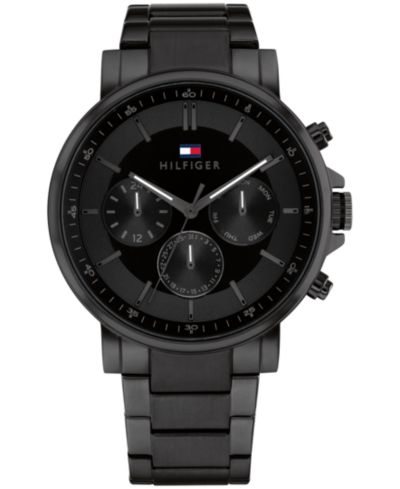 Tommy Hilfiger Мужские многофункциональные часы из черной нержавеющей стали, 43mm