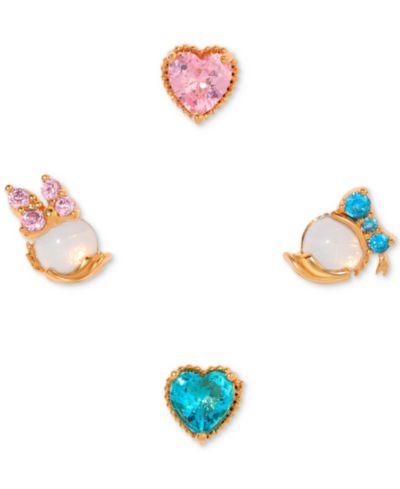 Girls Crew набор сережек-гвоздиков 4-Pc. с кристаллами Donald & Daisy Duck, позолота 18k Gold