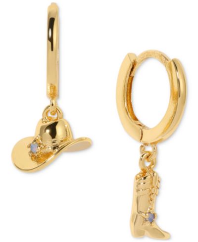 Серьги-кольца Girls Crew 18k Gold-Plated Crystal Hat & Boot Mismatch Charm
