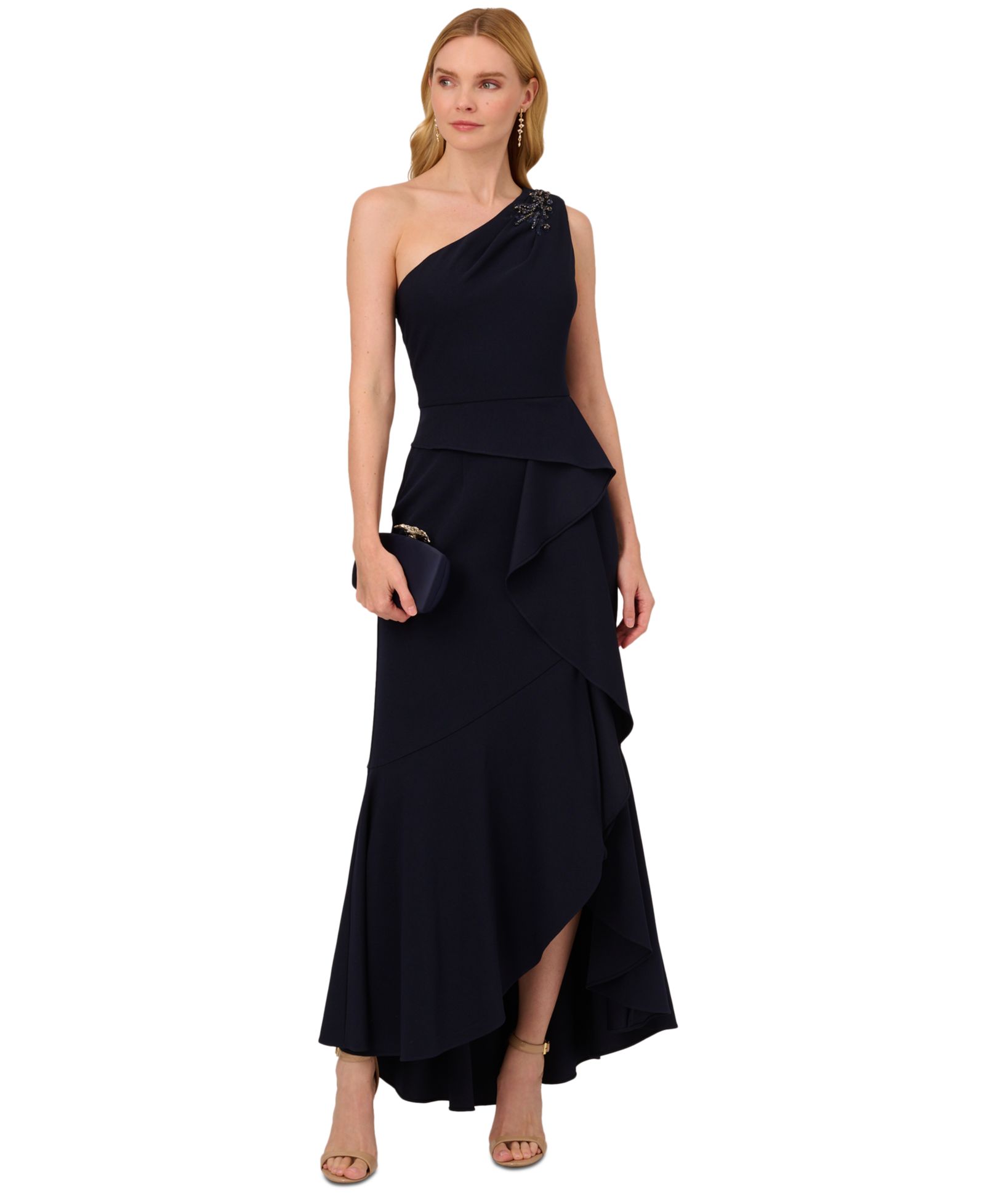 Вечернее платье Adrianna Papell Women's Beaded One-Shoulder Crepe Gown