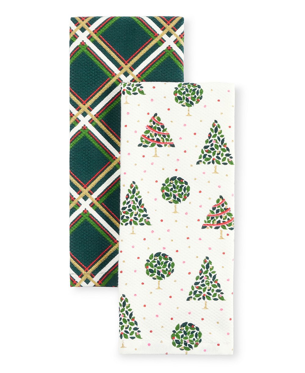 kate spade new york Holiday Confetti Acrobat Plaid Holiday Kitchen Towels 2-Pack Set,  17" x 28"