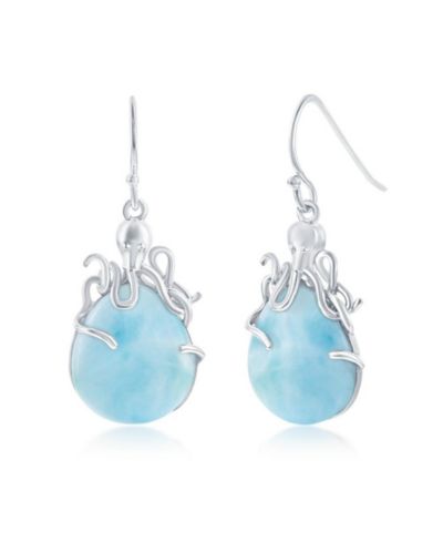 Sterling Silver Pear-Shaped Larimar Octopus Earrings
