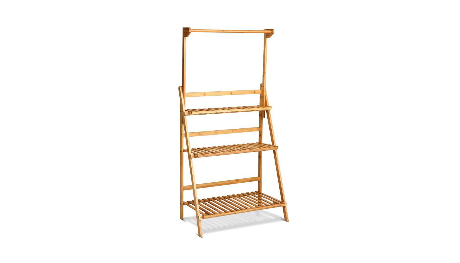 Wicker Plant Shelf Stand 3 Tier Folding Display Rack for Pots and Decor