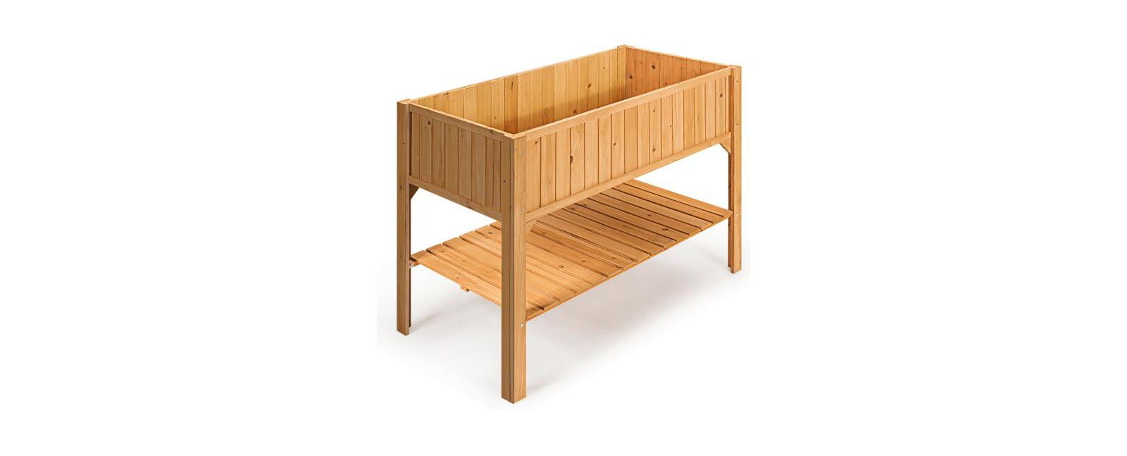 Деревянная приподнятая грядка со встроенной полкой