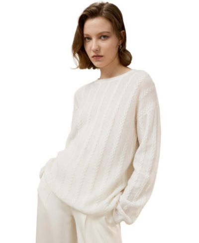 LILYSILK Women's Semi-Sheer Cable-knit Cashmere Sweater