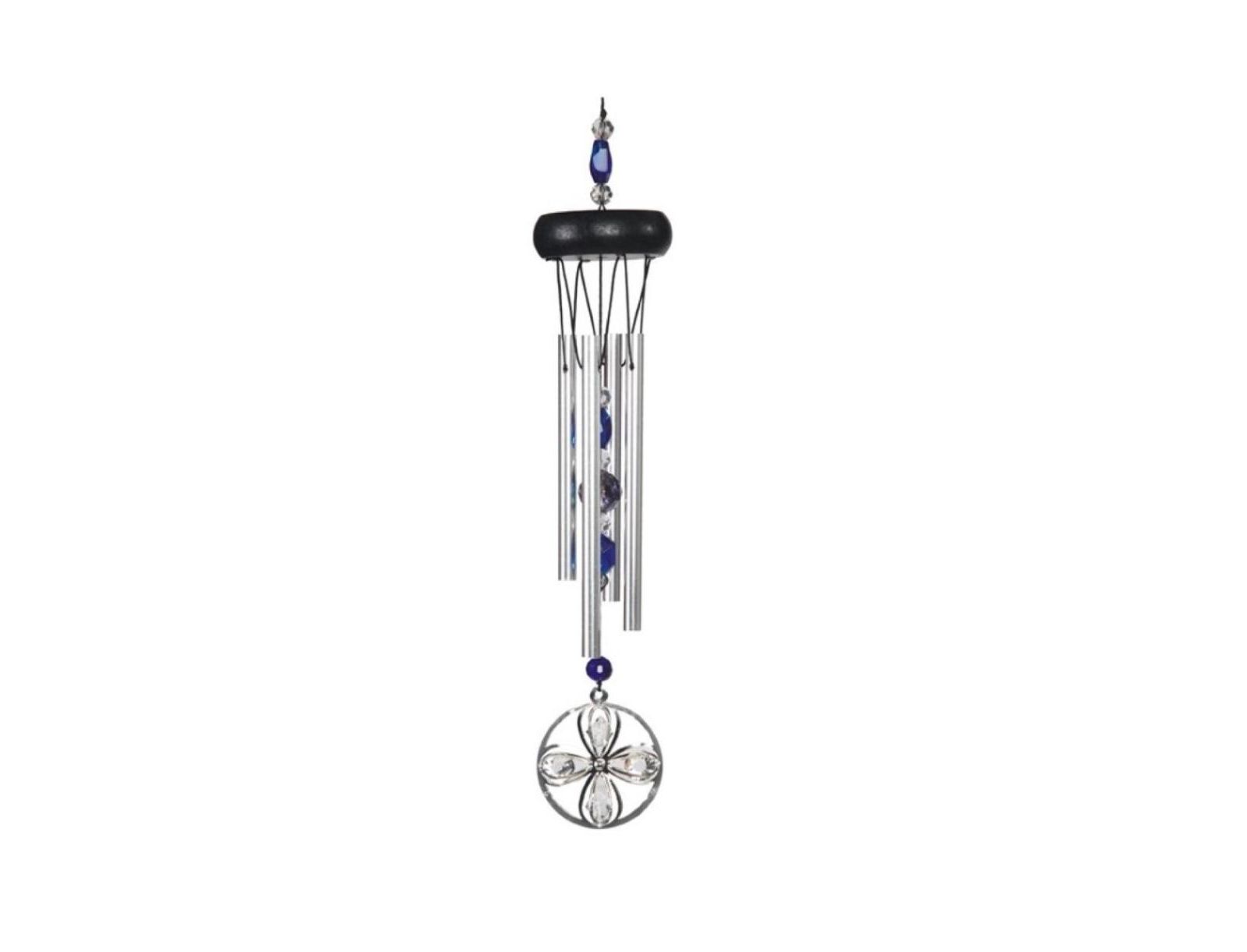 15" Long Blue Wooden Top Gem Wind Chime
