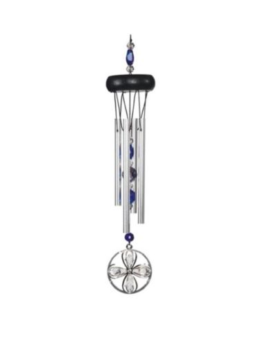15" Long Blue Wooden Top Gem Wind Chime