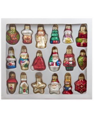 Kurt Adler 2-2.5" Mini Christmas Shape Glass Ornaments, 18 Piece Set