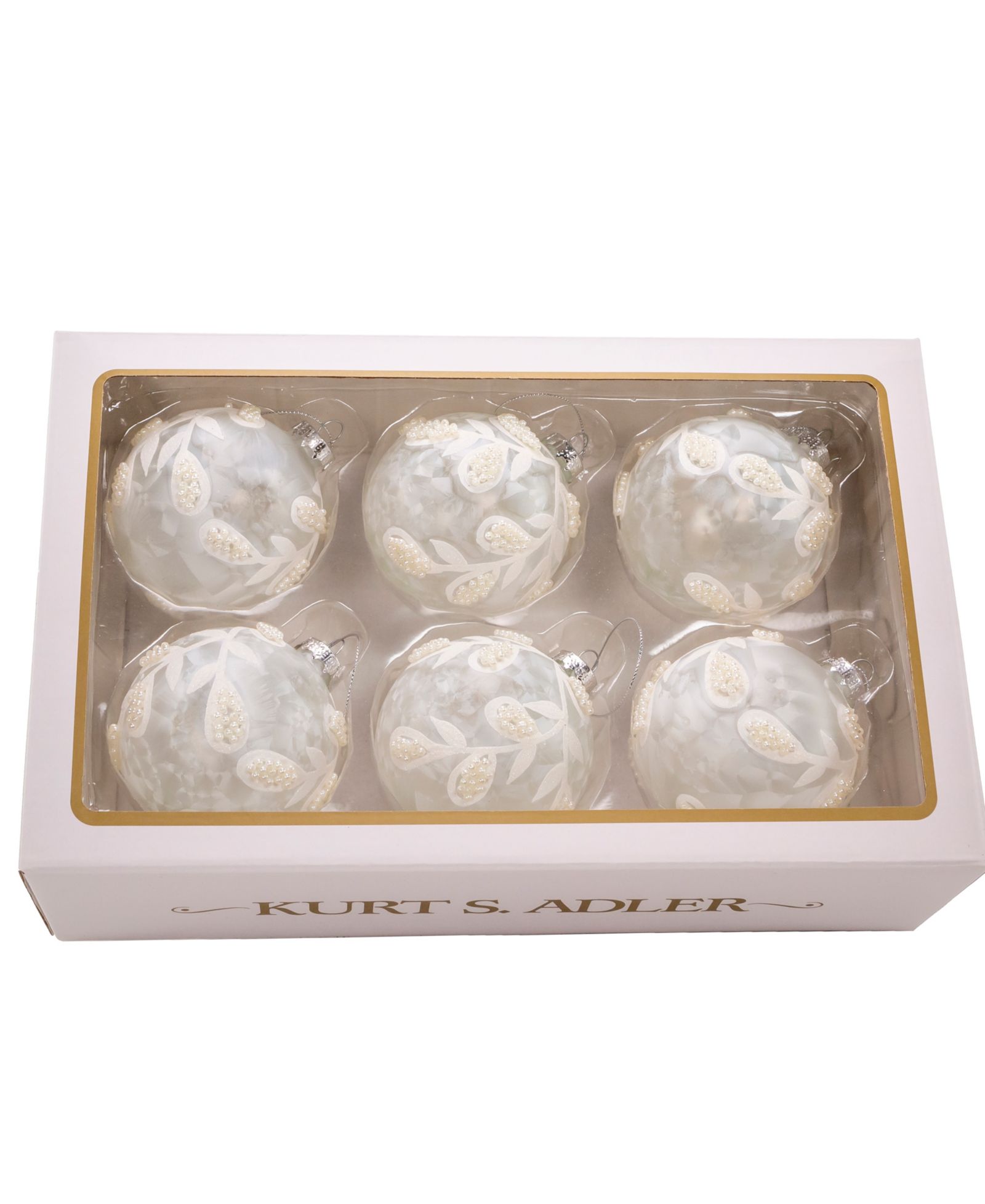Набор шаров Kurt Adler 80mm Glass Imitation Pearl 6 Piece
