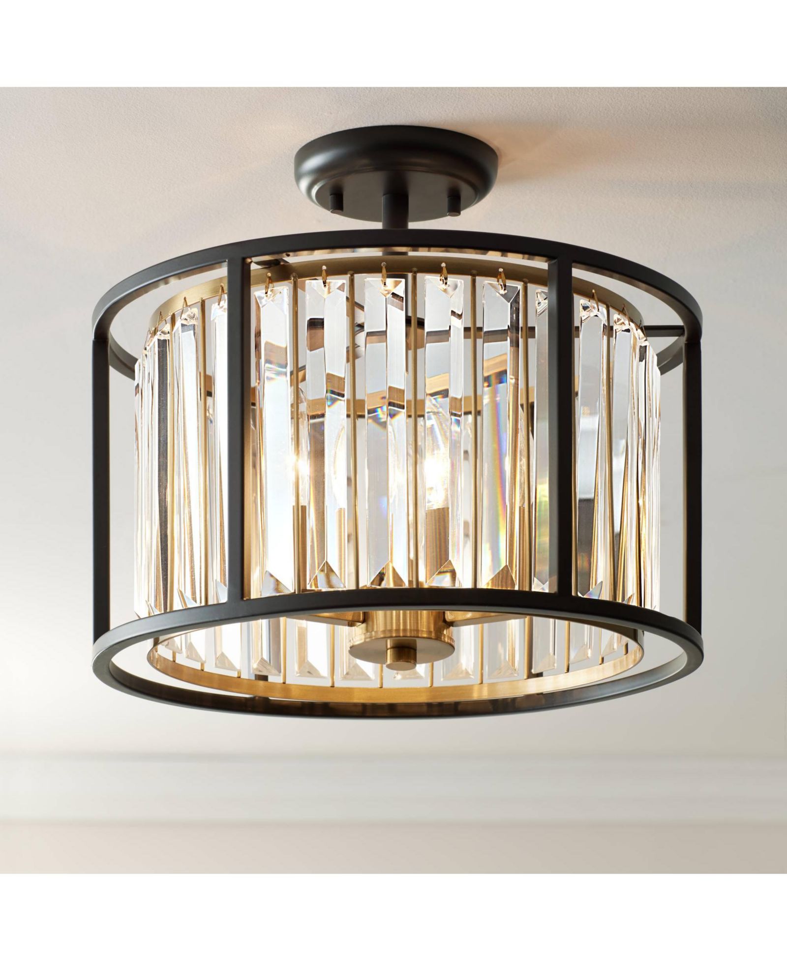 Possini Euro Design Milne Modern Ceiling Light Semi Flush Mount Fixture 14" Wide Bronze Brass 3-Light Clear Crystal for Bedroom Kitchen Living Room
