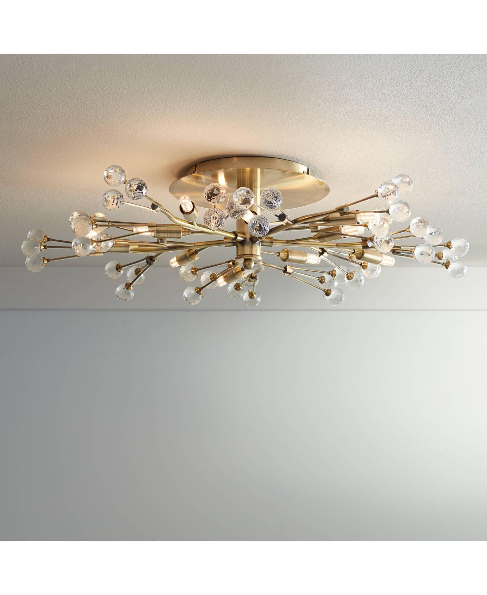 Possini Euro Design LED Brass 10-Light Crystal Berry 27.5" Wide Modern Fixture Ceiling Light Semi Flush Mount