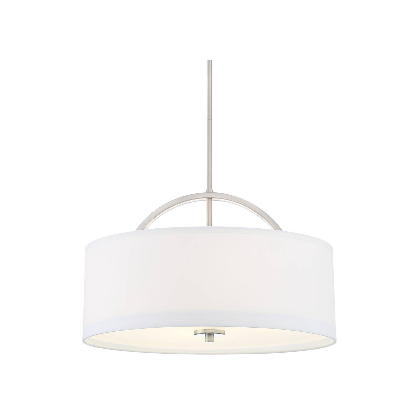 Possini Euro Design Brushed Nickel 3-Light White Linen Shade 20" Wide Modern Fixture Drum Pendant Chandelier