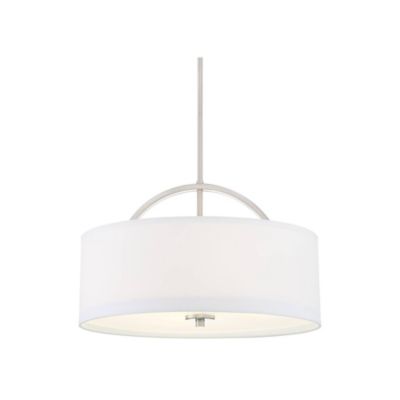 Possini Euro Design Brushed Nickel 3-Light White Linen Shade 20" Wide Modern Fixture Drum Pendant Chandelier