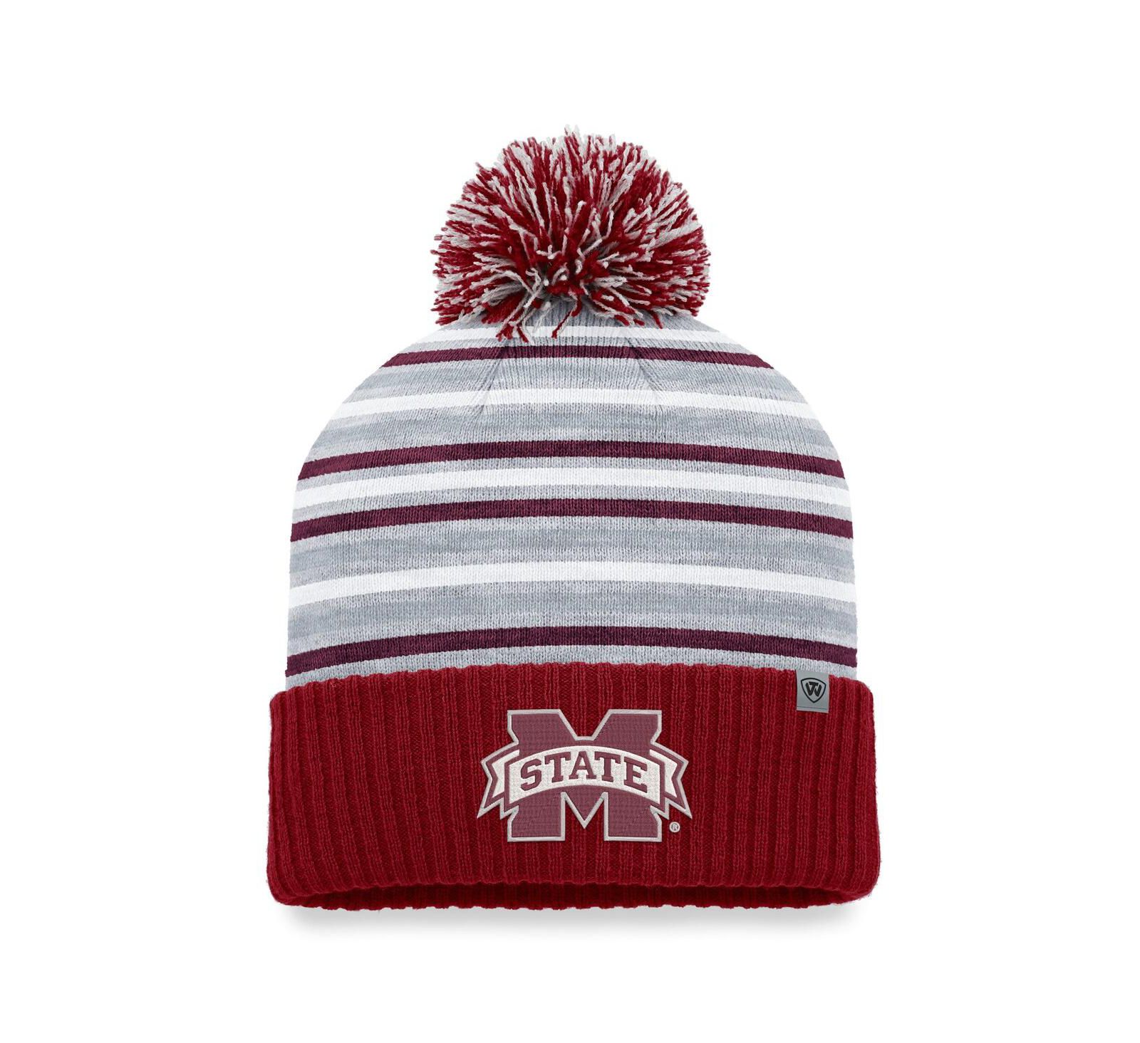Мужская вязаная шапка Top of the World Maroon Mississippi State Bulldogs Dash Cuffed с помпоном