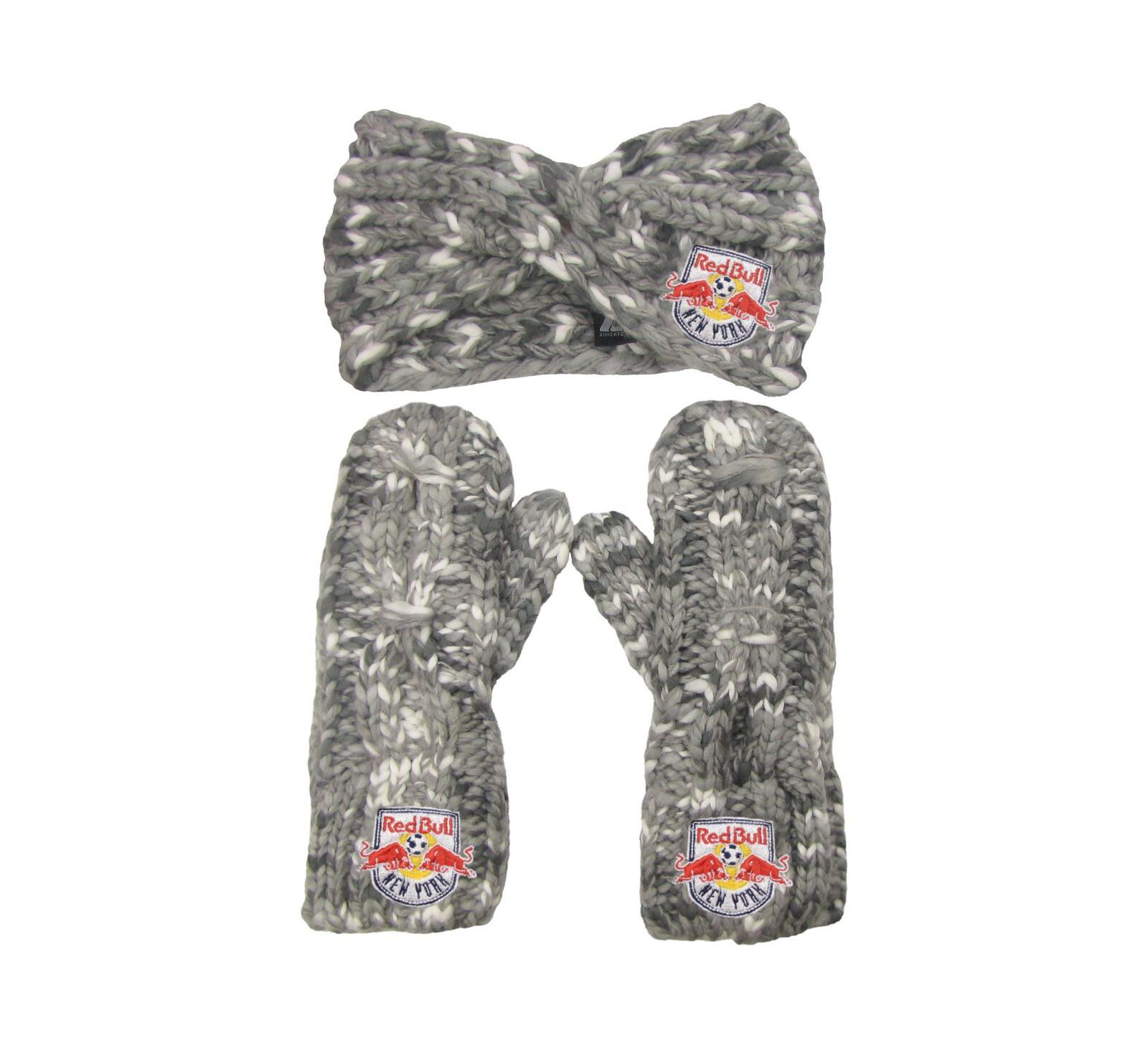 Women's ZooZatz Gray New York Red Bulls Marled Headband and Mittens Set