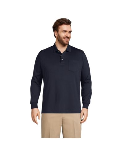 Lands' End Men's Long Sleeve Cotton Supima Polo Shirt with Pocket