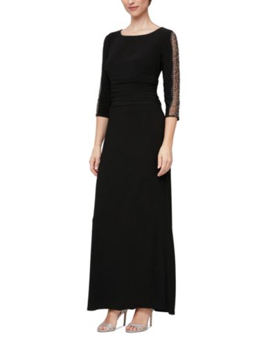 SL Fashions Женское вечернее платье Beaded-Sleeve Ruched-Waist Gown