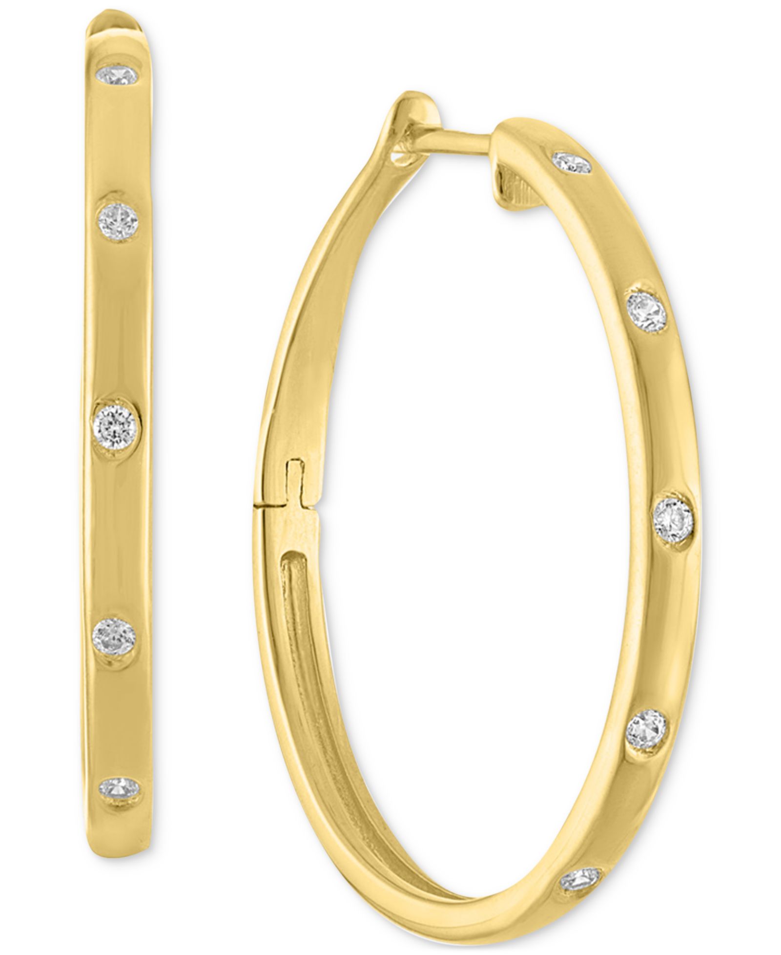 Серьги-кольца Diamond Studded Skinny Small Hoop в позолоченном стерлинговом серебре 14k Gold-Plated, 1"