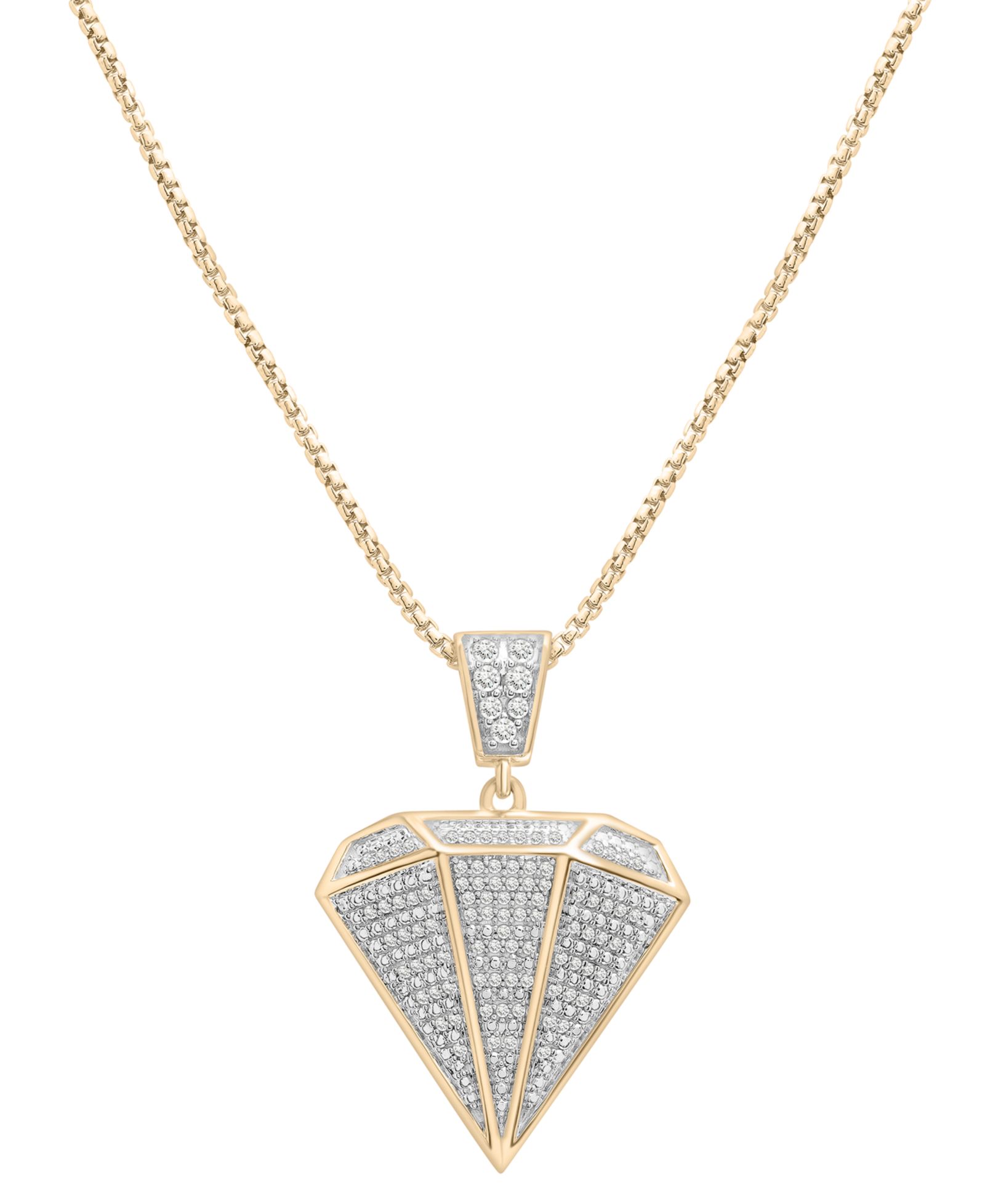 Men's Diamond Pavé Shaped 22" Pendant Necklace (1/2 ct. t.w.) in 14k Gold-Plated Sterling Silver