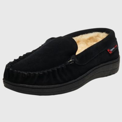 Alpine Swiss Men's Moccasin Slippers Genuine Suede House Shoe Memory Foam Insole Plush Faux Shearling Lining Comfy Indoor Outdoor Anti-Slip Rubber Sole