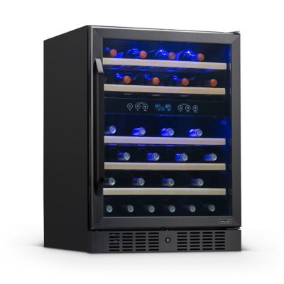 Newair винный шкаф встроенный, 24-Inch, 46-Bottle, двухзонный, с полками из бука, черный нержавеющая сталь